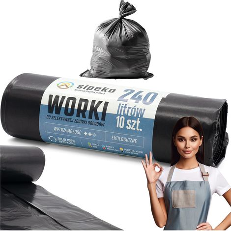 Sacs poubelle noirs 240 l en PEBD, lot de 10 (1/5)
