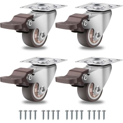 25mm Roulettes pour Meubles avec 4 Frein, Jusqu'à 45KG Roulette Charge Lourde Pivotantes À 360 Degrés, Caoutchouc Roulette pour Tous Les Sols, Meuble, Étagères, Coffres à Jouets,lot de 4 (1/4)