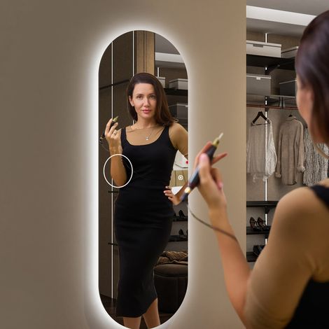 Standspiegel Oval 160x60cm groß Ovaler Ganzkörperspiegel mit Beleuchtung LED Spiegel mit Beleuchtung für Ankleidezimmer, Schlafzimmer, Wohnzimmer (1/5)