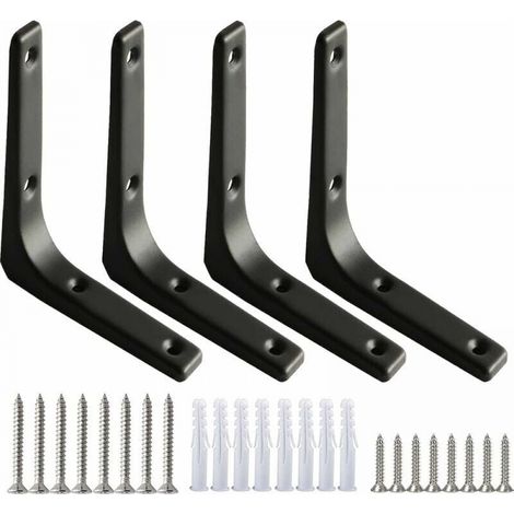 4Pcs Black Wall Shelf Bracket Heavy Duty Shelf Bracket Fixing Bracket 100100mm Heavy Duty L Shelf Bracket 7.5mm Thickness with Screws for Hanging Shelf Cupboard Decor (1/5)