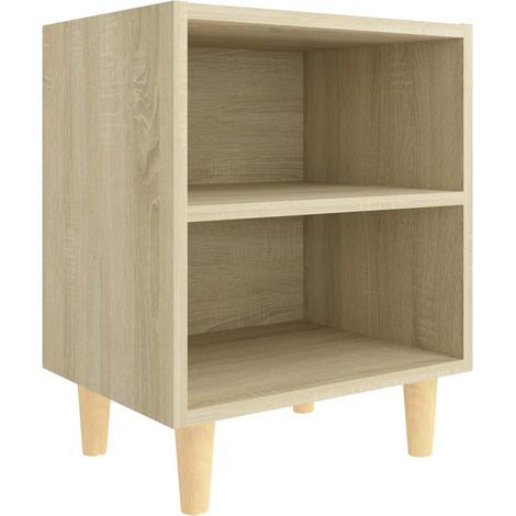 vidaXL Mesita de noche con patas madera maciza roble Sonoma 40x30x50cm (1/2)
