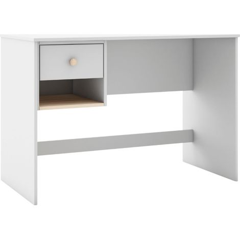 Bureau 1 tiroir et 1 niche en pin massif et MDF laqué blanc et naturel - KAINA