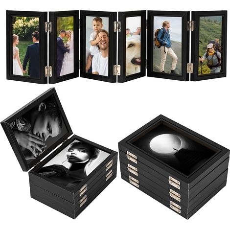 Cadre photo pliable à charnière 6 cadres HD rustique en acrylique 5 x 7 pouces 7 pouces 5 x Noir (1/5)