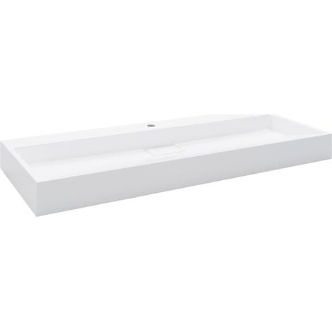 Lavabo lavamanos sobre encimera fregadero para montar baño interior aseo cuarto de baño casa 120 x 46 cm fundición mineral blanco 020002636 (1/5)