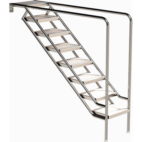 Eichenwald Pooltreppe Modell 08.3 Miami nur Unterteil Beckentiefe 1999mm 8 Edelstahl-Waffelblech-Stufen
