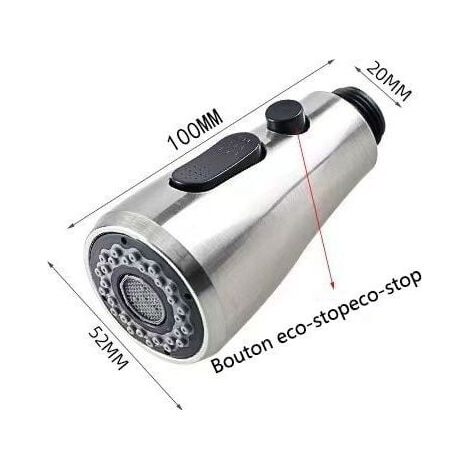 Douchette d'évier extractible pull-out - robinet mitigeur de cuisine pro - tête de douche 2 types de jet (1/5)