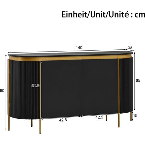Buffet enfilade 4 portes structure en mdf pieds en fer façade rainurée étagère intérieure (1/4)