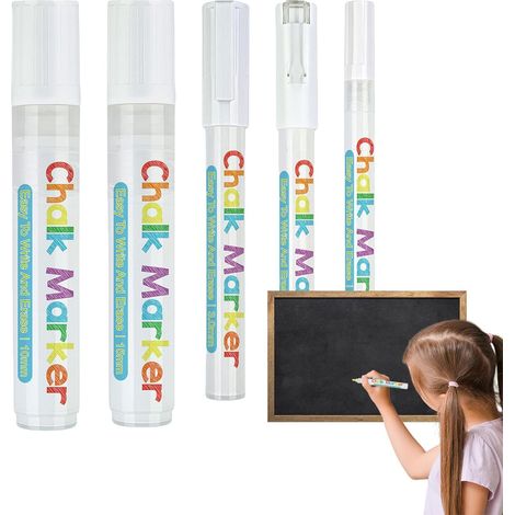 Marqueurs liquides pour tableau noir Marqueurs à craie Encre à l'eau, stylos effaçables pour tableau noir, tableaux noirs, panneaux, verre, bistrot (1/5)