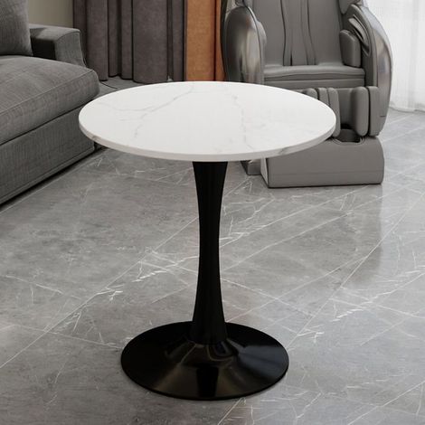 Table à Manger 27.6-inch plateau rond effet marbre veiné blanc coloris noir style mid-century moderne convient à 2 à 4 personnes (1/5)