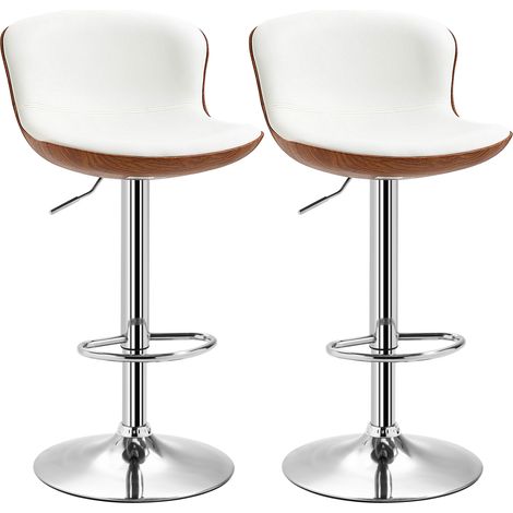 2er-Set Barhocker, höhenverstellbar, Metallgestell, drehbarer Sitz, Cremeweiß