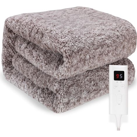 Couverture Chauffante 180x130 CM, Double Polaire Plaid Chauffant Electrique, Arrêt Automatique, Protection Contre la Surchauffe, Minuterie 5H, Lavable en Machine (Gris Marron) (1/5)