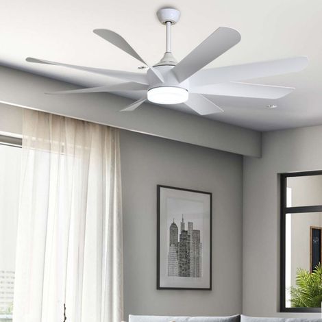 Ventilatore da soffitto con luce LED da 24w e motore DC da 45w con 8 pale bianche