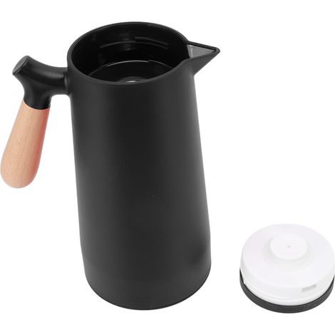 Thermos Café 1L Isolation 12h avec Bec Verseur et Poignée Bois pour Maison Camping Randonnée Noir