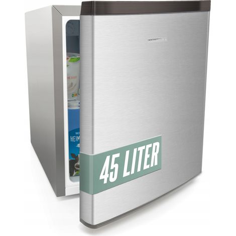 Heinrich´s Refrigerador de bebidas, 45 litros, pequeño, compacto, silencioso: 41 dB con congelador, mini-bar, mesa-nevera, perfecto para oficina, camping, jardín, exterior, plata (1/3)