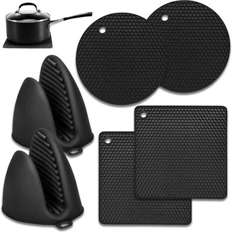 Sottopentola resistente al calore, 6 presine in silicone, presine multifunzionali in silicone di alta qualità, resistenti fino a 240 °C per pentole e padelle (nero)