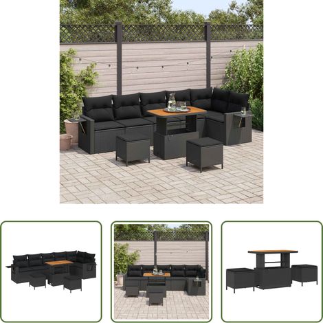 Gartenmöbel - Gartensofa-set mit Kissen 11 pcs Schwarz Poly-Rattan (1/5)