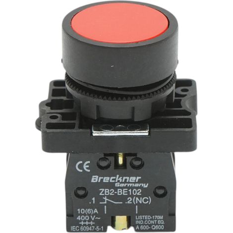 Pulsante rosso con ritorno 1NO+1NC, 400V/10A, LAY5 Breckner Germany (1/5)