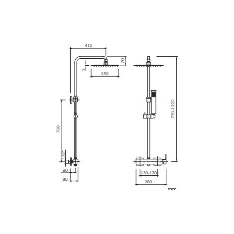 Sanycces – Colonne de douche thermostatique noire mat – Tête de douche 25 cm – Hauteur réglable – Douchette à main – Flexible 150 cm PVC (1/4)