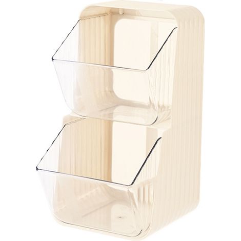 Double Layer Tea Bag Rack 2L Open Mouth Stackable Transparent Wall Mounted Snack Rack for Cosmetics Toys Cream White (1/5)