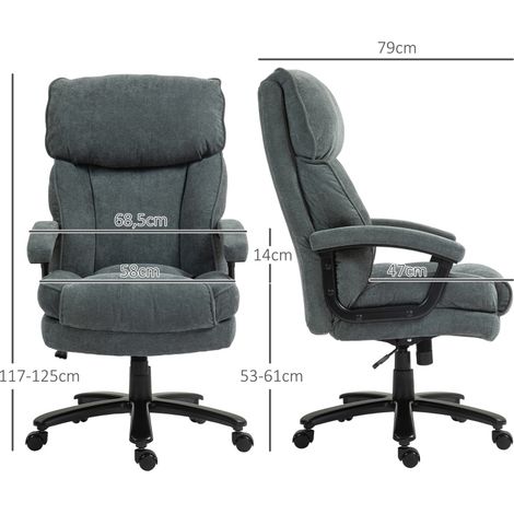 Chaise de bureau 68,5x79x117-125 cm grise en polyester avec hauteur réglable et fonction bascule (1/3)