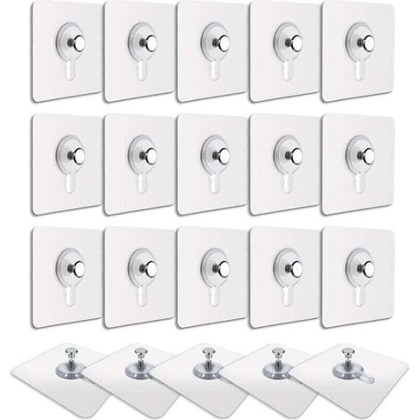 20 Pcs Accroches Tableau sans Percer, Fixation Cadre sans Percer, Accroche Cadre sans Percer Adhesif Imperméable Amovible Autocollant Anti-trace, Crochet Tableau Adhésif Transparent (1/5)