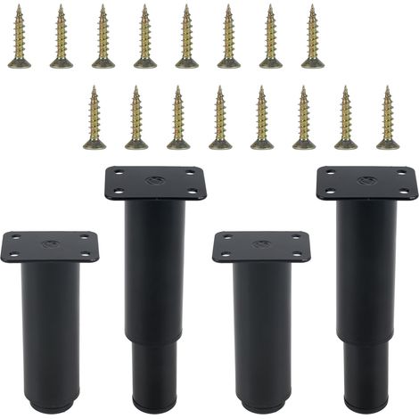 4 patas ajustables para muebles de 12 a 18 cm, patas de cocina ajustables, carga máxima de 300 kg, patas de gabinete con 16 tornillos, color negro (1/5)