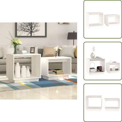 Tables basses gigognes 2 pcs Blanc Bois de pin massif - Table Basse - Tables Gigognes - Meuble Petit Appartement - Table D'appoint - Bois De Pin (1/5)