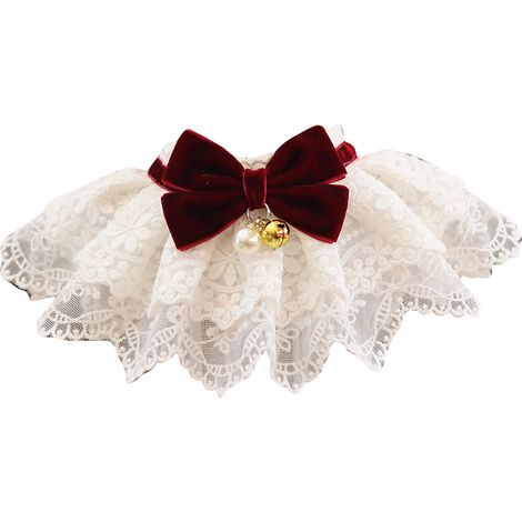 Bavoirs en dentelle pour animaux de compagnie, collier avec nœud mignon, doux, facile à porter, écharpe confortable pour chien et chat, décoration vin rouge S (1/5)