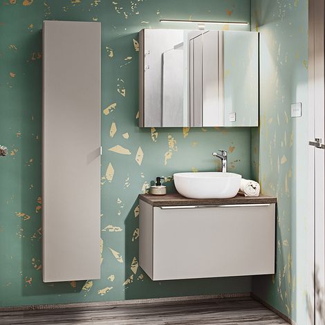 Set aus Einzelwaschtisch 80cm Säule und Wandschrank Éros Taupe