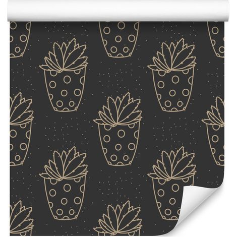 Papier peint Cactus Graphite et Marron pour salon et chambre 50x1000 cm (1/5)