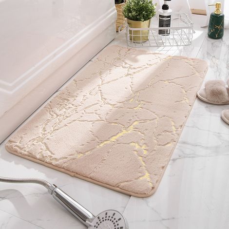 Tapis de bain antidérapant absorbant avec motif lapin doré – 40 x 60 cm – Couleur chameau – Idéal pour salle de bain, douche et WC-lsw