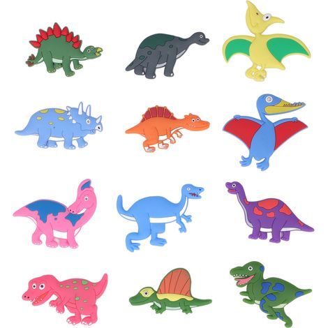 12 aimants frigo dinosaures 3D en silicone souple - Fort magnétisme - Lot de 12 pour cuisine décorative (1/5)