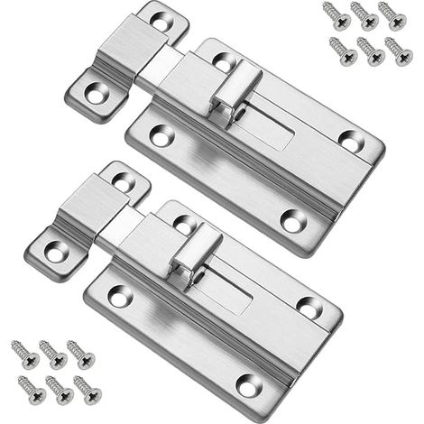 2 Pcs Door Bolts, Stainless Steel Door Lock, Security Latch Lock with 12 Screws for Recessed Doors Bedroom Bathroom Toilet (1/5)