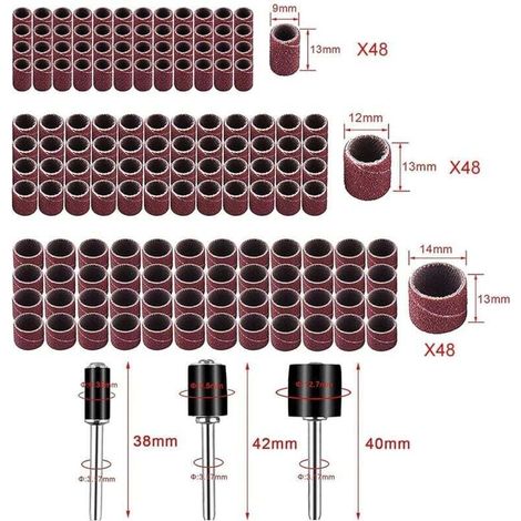 150 Pièces Tambours de Meulage Kit, Manchons de Bande Abrasive, Tambour et Manchons de Ponçage, pour Contours de Ponçage, Perceuse à Colonne, Perceuse à Main ou Arbr (1/3)