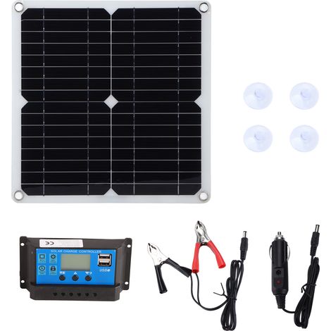 Kit panneau solaire 15W, sortie USB double et DC, contrôleur 100A, cellules solaires pour batterie de voiture bateau, bleu (1/5)