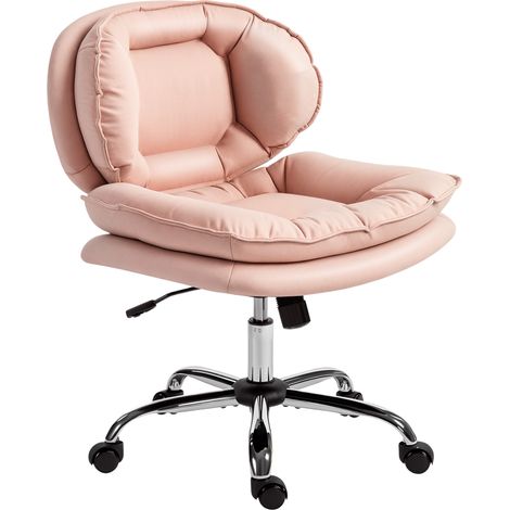 Fauteuil Bureau Jambes Croisées Assise Large Roues Hauteur Réglable Double Rembourrage Fonction Bascule Rose (1/5)