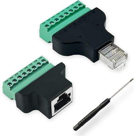 Adaptateur 8 broches, Connecteur Ethernet CCTV/DVR - Prise femelle RJ45 vers connecteur à vis 8 broches (1xFemelle+1xMâle) (1/5)