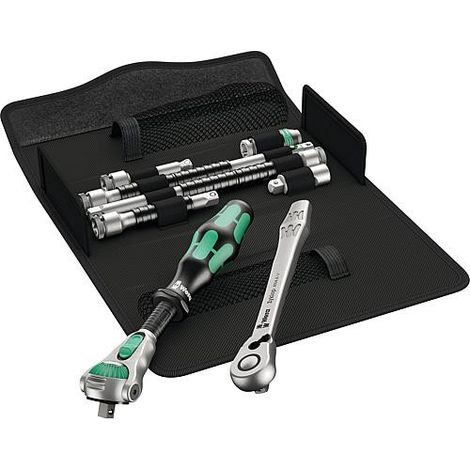 Wera – Jeu d'outils cliquet et douilles 5135949001 – 2 cliquets 1/4" avec levier d’inversion – Housse textile compacte – Pour espaces confinés (1/5)
