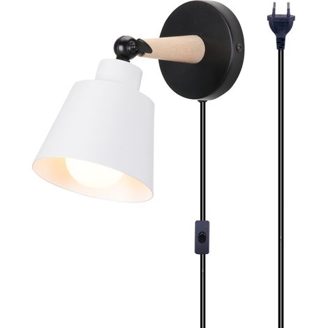 Applique Murale Rétro Industriel E27 Lampe Murale Avec Interrupteur Marche Et Prise Éclairage Murale en Métal Ø12CM Blanc - 1Pcs (1/5)