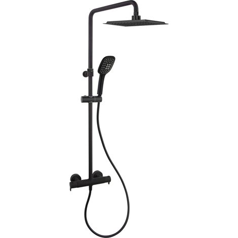 Colonne de douche thermostatique en acier inoxydable noir mat – Douchette anti-calcaire 3 jets Ø 113 mm – Flexible 1,75 m anti-torsion – Ramon Soler - 945412RP300NM (1/5)