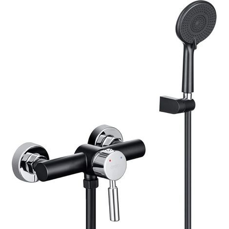 Robinet de Bains Mécanique Noir, Mitigeur Bain Douche avec Douchette 3 Jets Modes, Ensemble de Douche Température Réglable, Mitigeur Douche Mécanique (1/5)