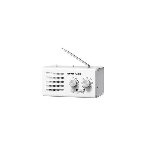 Radio Portable FM/AM - Transistor à Bouton Extra Large, Haut-Parleur Puissant et Prise USB pour Recharge, Blanc