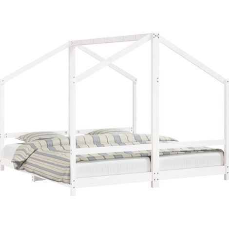 Cadre de lit d'enfant blanc 2x(90x190) cm bois de pin massif (1/5)