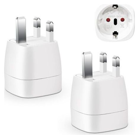 Adaptateur de prise britannique 2 pièces, adaptateur de voyage France vers Royaume-Uni, adaptateur de prise pour Irlande, Angleterre, Écosse, Dubaï, Malte, adaptateur de type G (blanc) (1/5)