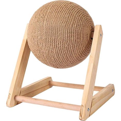 20cm Jouet pour Chat à Boule à gratter, grattoir à Chat en Bois Massif, Base en Bois Stable et Boule à Rouler en Corde de sisal pour Les Chats Qui grimpent Les Griffes et protège Les Meubles (1/5)