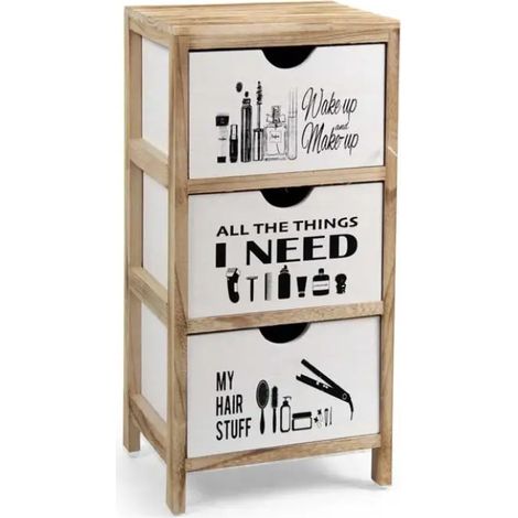 Cajonera de madera decorada 30 x 24 x 61 cm, tres cassetti para organizar maquillaje y accesorios