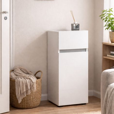 Armario Multiuso 1 Puerta Sylvain, un Estante, Hecho en Italia, 34x81h cm Blanco Brillante (1/4)