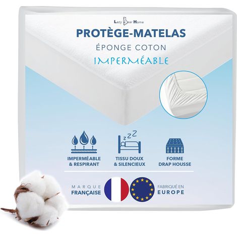 Protege Matelas 180x200 cm Imperméable Surface Éponge Coton Absorbant Alese Drap Housse Grand Bonnet 30 cm Hypoallergénique Marque Française Fabriqué en Europe (1/5)