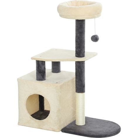 Albero Katzenbaum, 92 cm hoch, mit Katzenhaus, Hängematte, Sisalstämmen und Ball, cremeweiß
