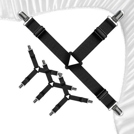 Sangles de drap Sangles de drap pour lits doubles et queen size pour maintenir les draps en place - Sangles d'angle pour drap-housse - Lot de 4, noir (1/4)